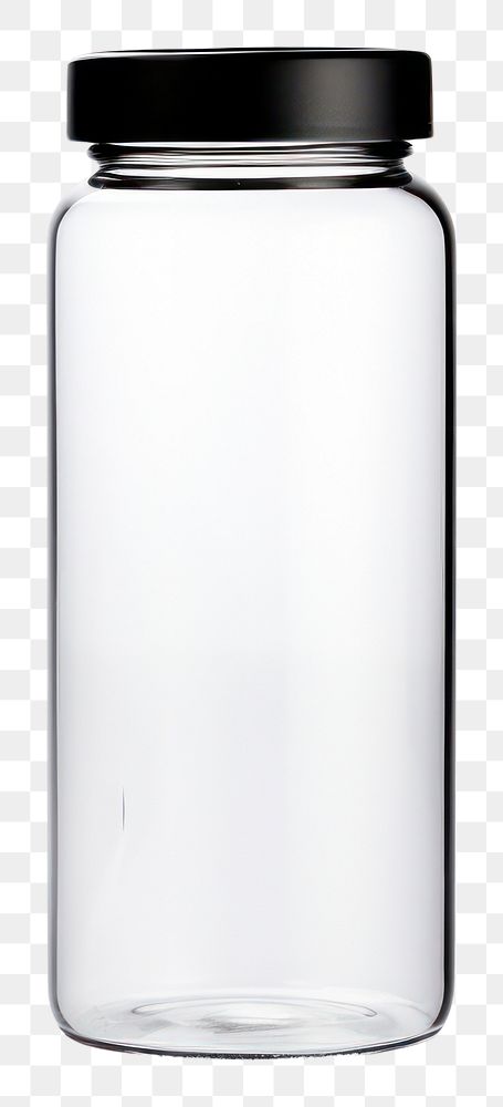 PNG  Water bottle in black color transparent glass jar.