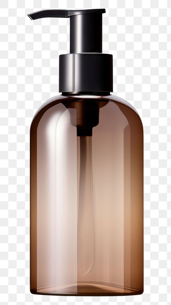 PNG  Shampoo bottle with pump in dark brown color cosmetics perfume white background.