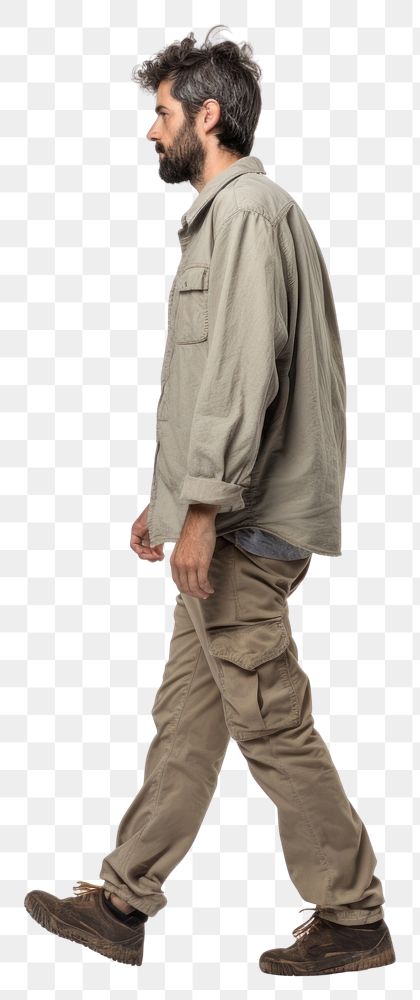PNG A man walking in studio sleeve adult khaki.