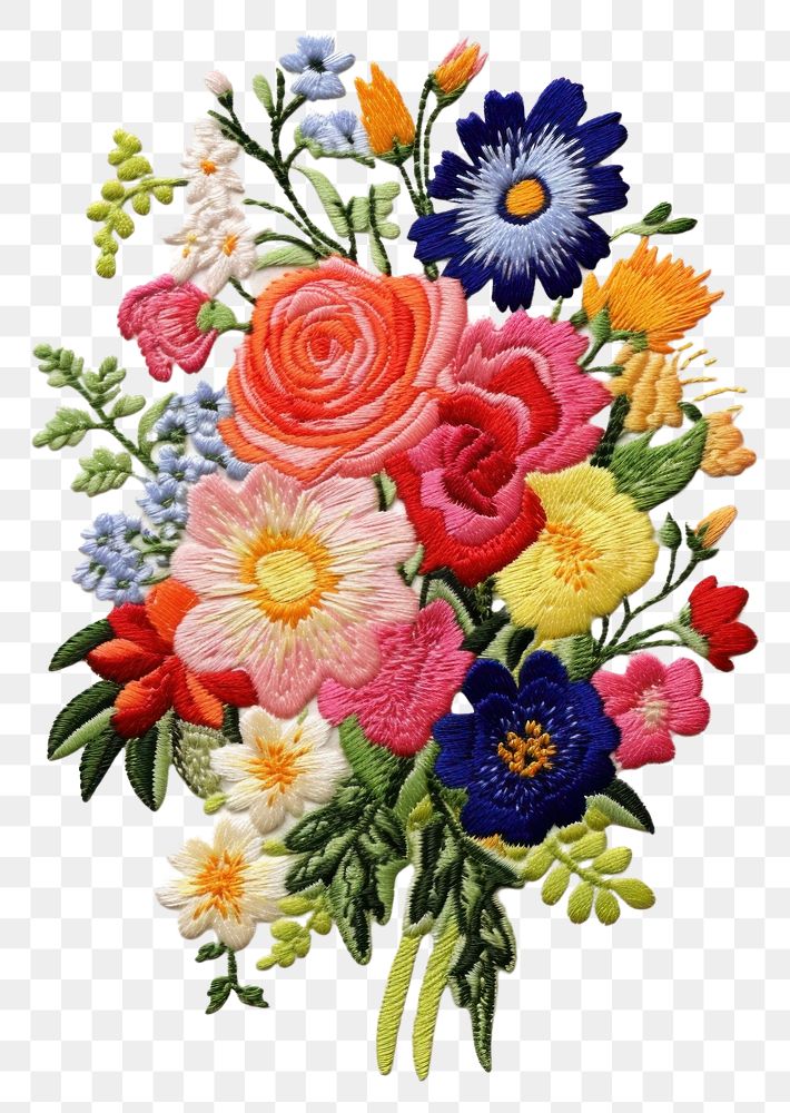 PNG Flower bouquet embroidery pattern plant. AI generated Image by rawpixel.