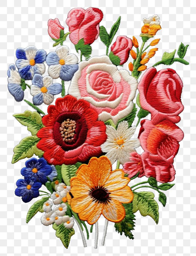 PNG Flower bouquet embroidery pattern craft. AI generated Image by rawpixel.