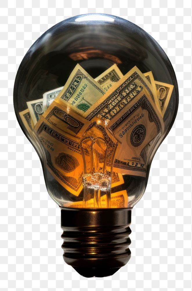PNG  Light bulb with money lightbulb electricity illuminated.