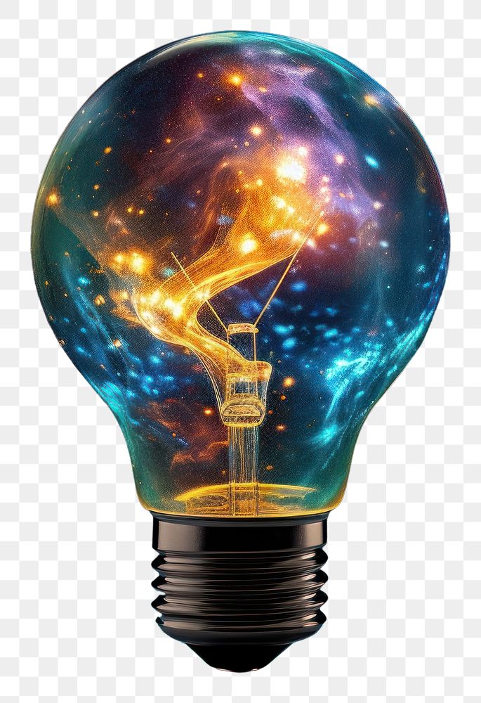 PNG  Light bulb with Galaxy lightbulb innovation illuminated.