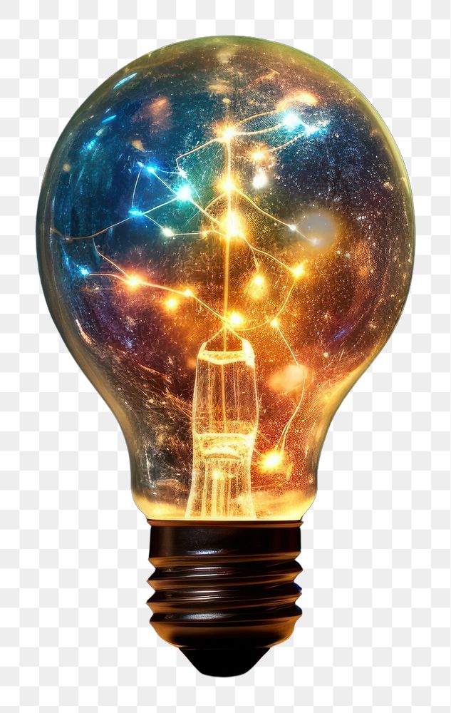 PNG  Light bulb with Galaxy lightbulb innovation illuminated.