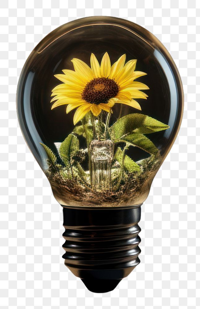 PNG  Light bulb with sunflower lightbulb innovation plant.