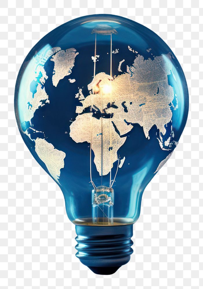 PNG  Light bulb with world map lightbulb innovation solution.