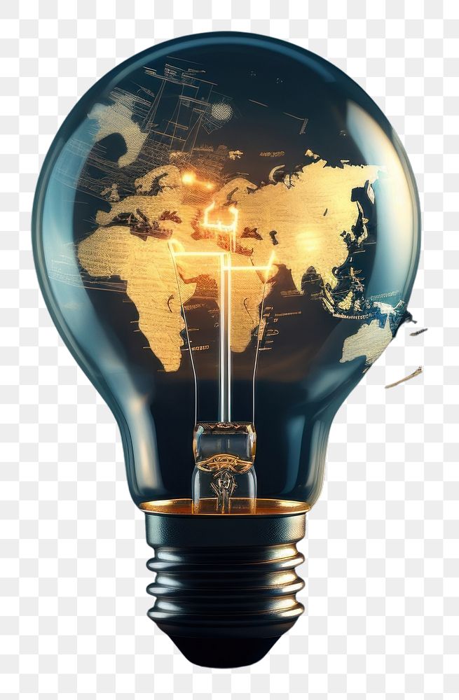 PNG  Light bulb with world map inside lightbulb innovation illuminated.
