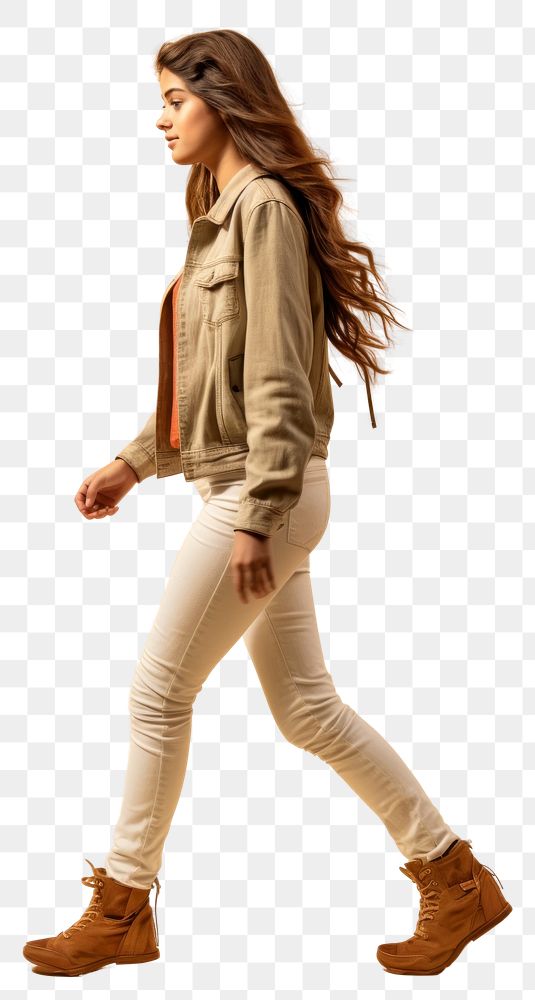PNG A teenager girl walking in studio footwear jeans khaki.