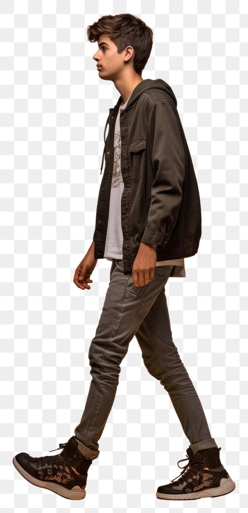PNG A teenager man walking in studio footwear standing jacket.