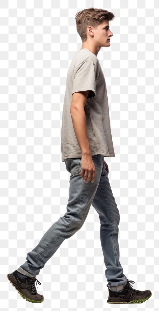 PNG A teenager man walking in studio footwear standing t-shirt.