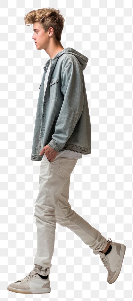PNG A teenager man walking in studio footwear sleeve jacket.