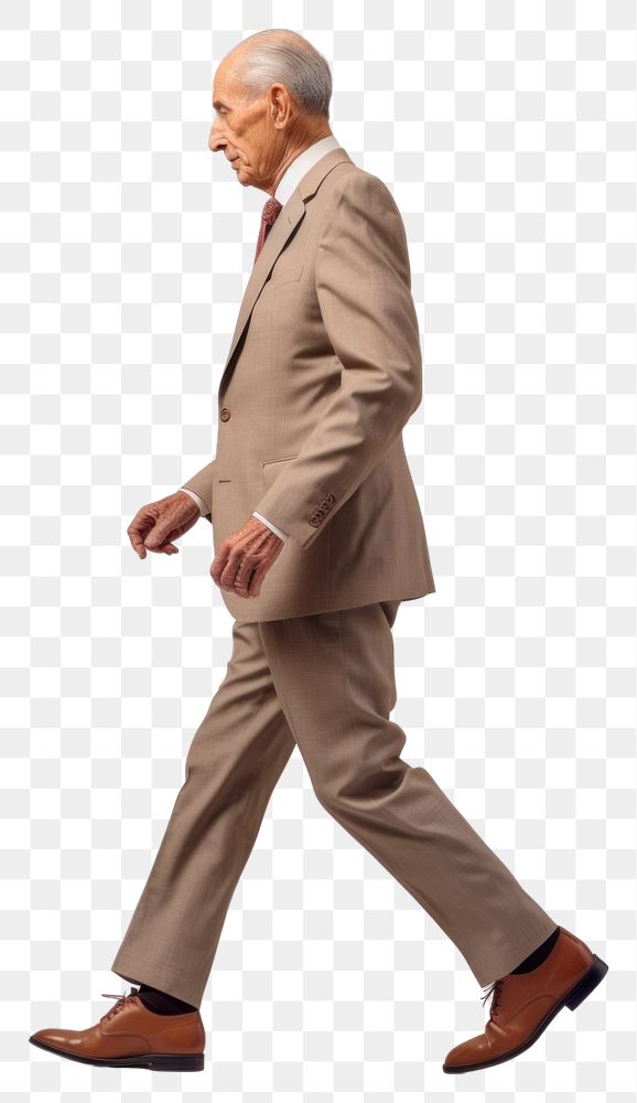 PNG A senior man walking in studio wearing suit adult side view footwear.