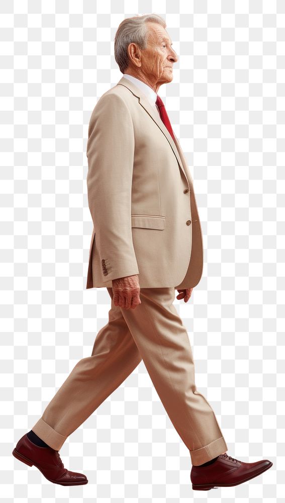PNG A senior man walking in studio wearing suit standing adult side view.