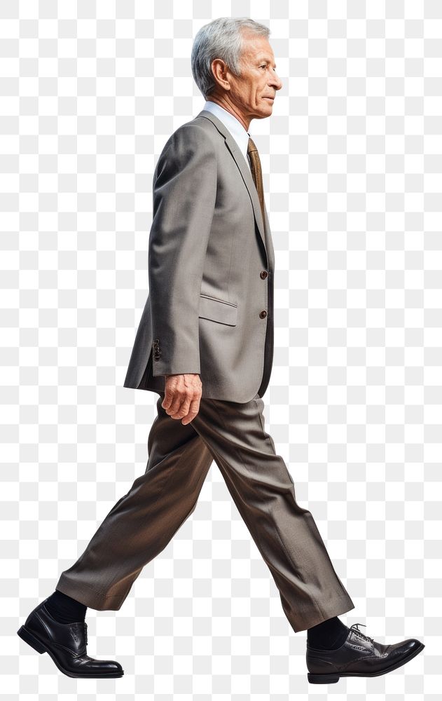 PNG A senior man walking in studio wearing suit footwear portrait tuxedo.