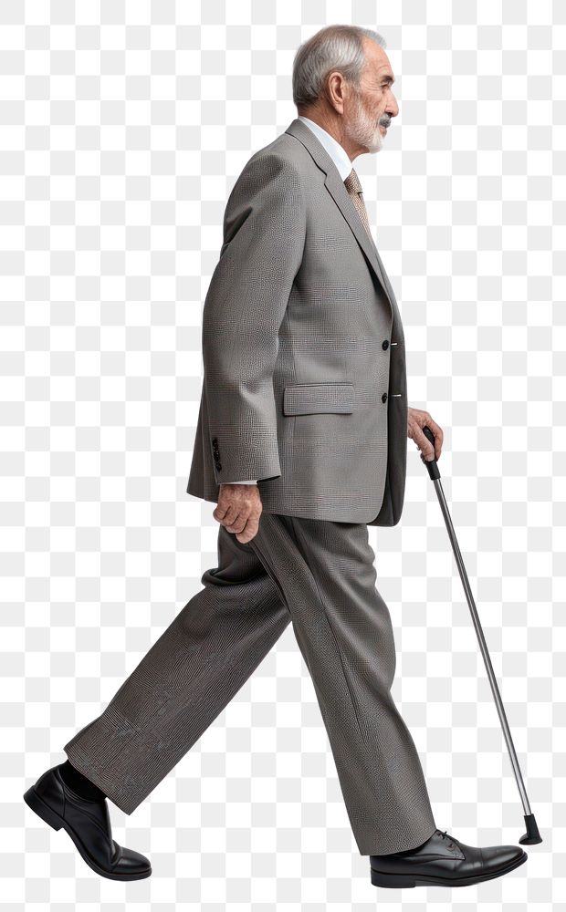 PNG A senior man walking in studio wearing suit adult cleanliness side view.