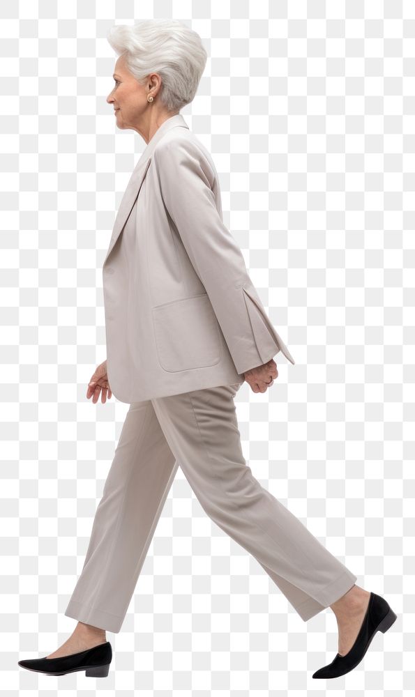 PNG A senior woman walking in studio footwear adult shoe.