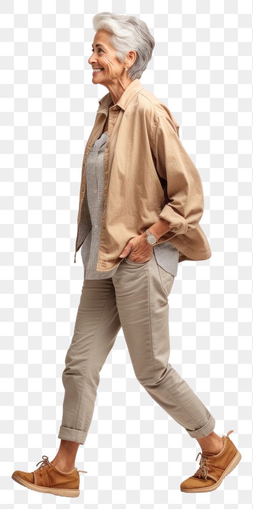 PNG A senior woman walking in studio adult retirement wristwatch.