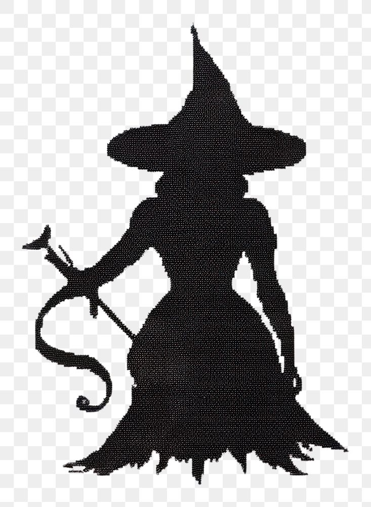 PNG Witch in embroidery style silhouette representation calligraphy.