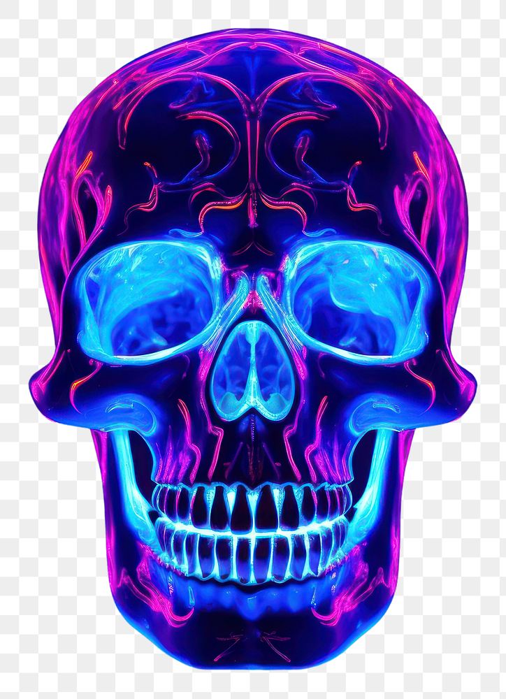 PNG  Photography of skull radiant silhouette light neon purple.