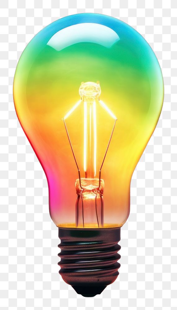 PNG  Rainbow Light bulb lightbulb innovation electricity.