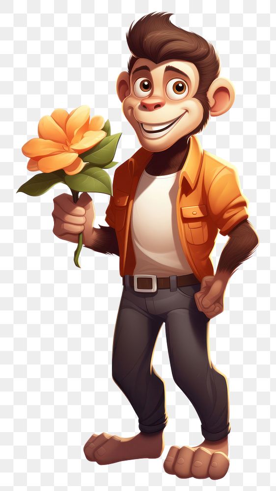 PNG  Monkey portrait cartoon flower. AI generated Image by rawpixel.
