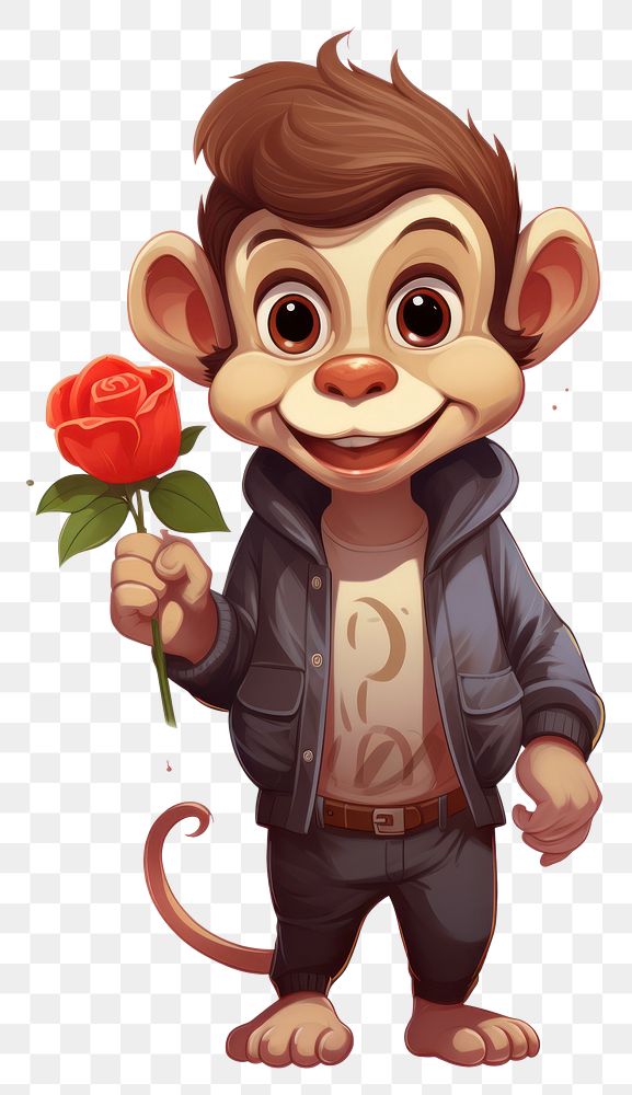 PNG  Monkey flower portrait cartoon. AI generated Image by rawpixel.