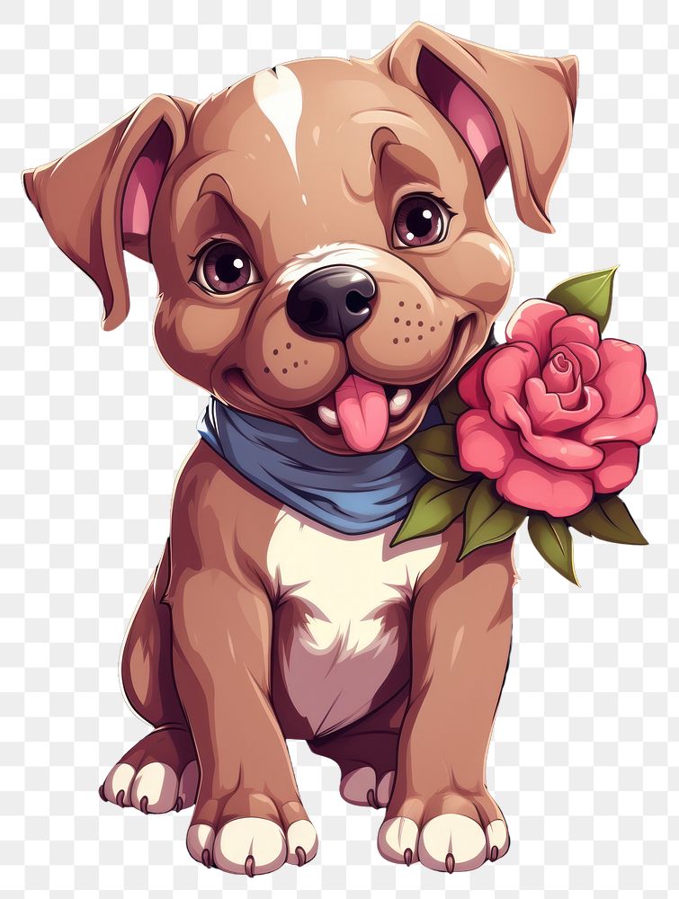 PNG  Pitbull animal mammal flower. AI generated Image by rawpixel.