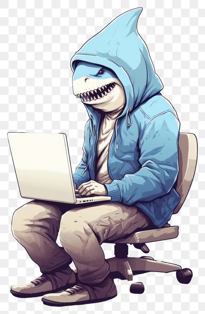 PNG  Shark laptop computer using laptop. AI generated Image by rawpixel.