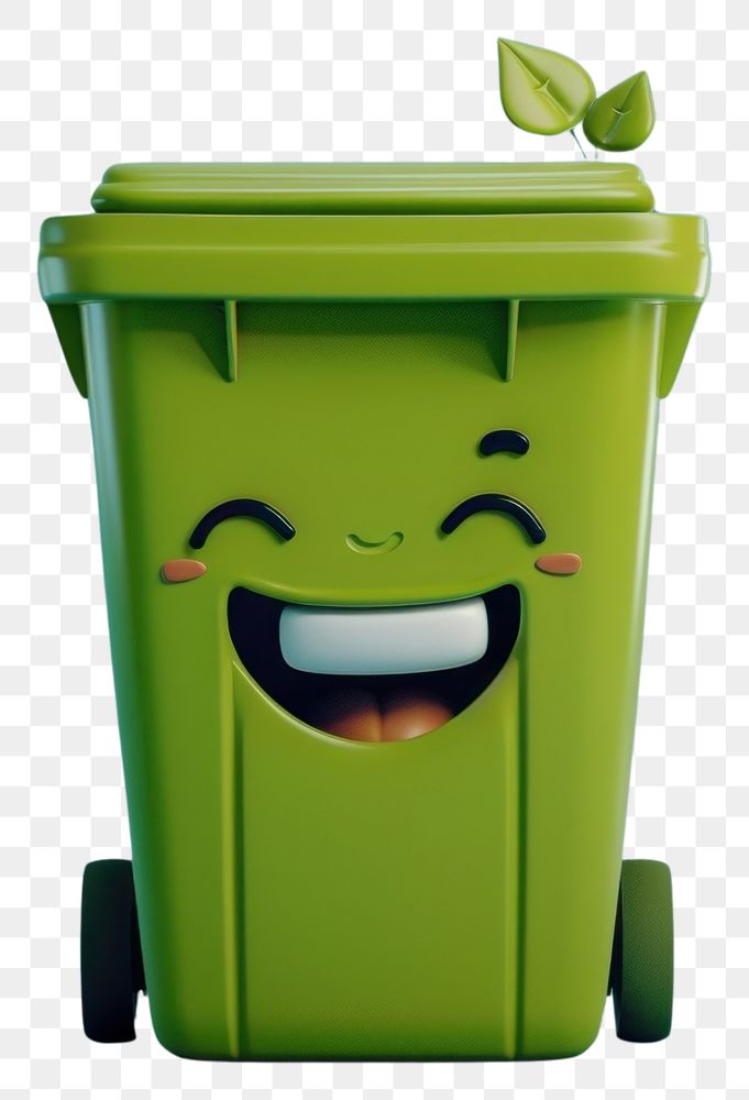 PNG Green bin character smiling cartoon recycling.