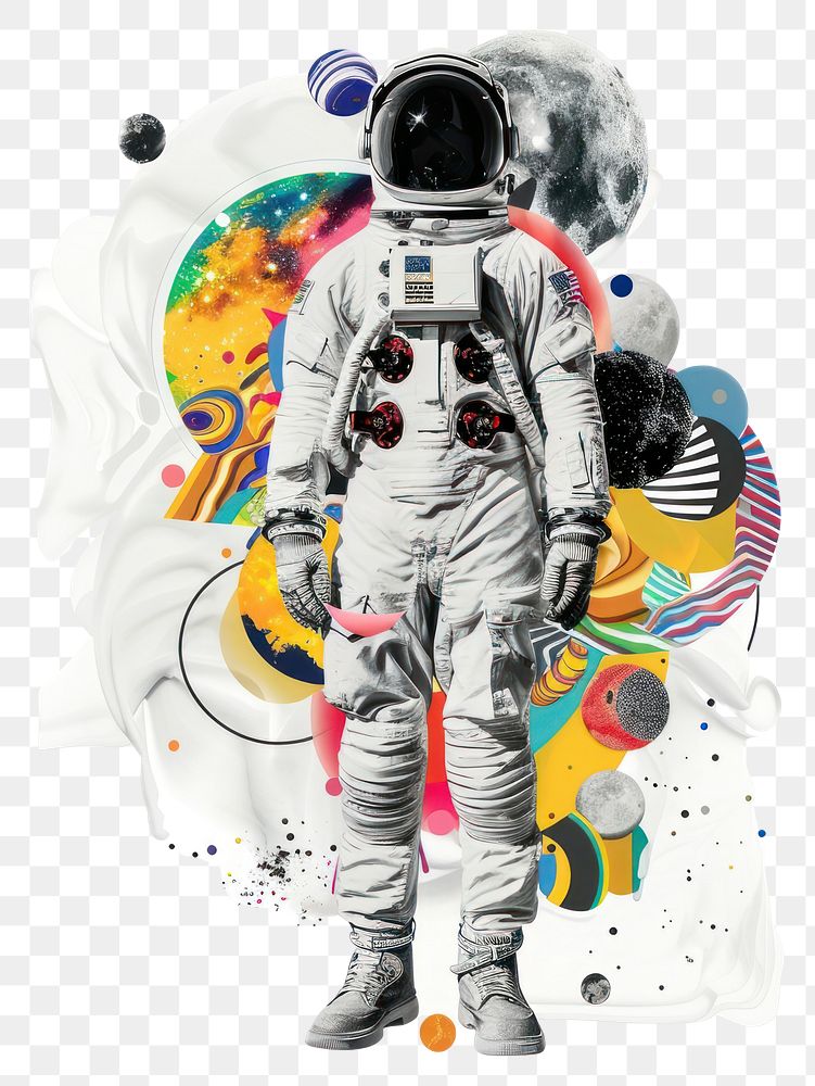 PNG Paper collage of astronaut art white background futuristic.