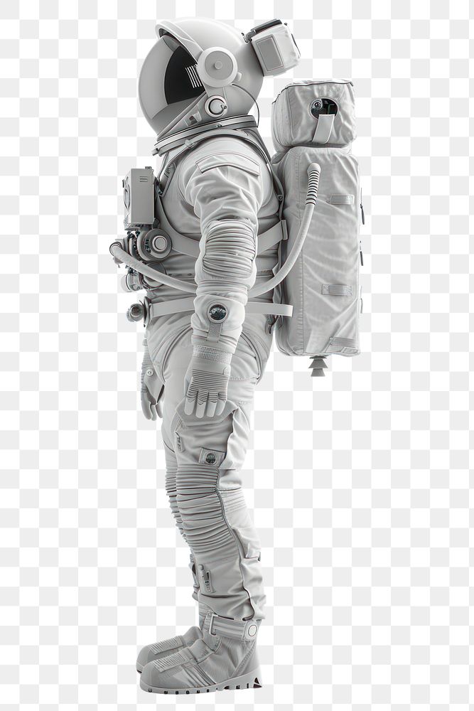 PNG Female astronaut wearing spacesuit monochrome sculpture standing.