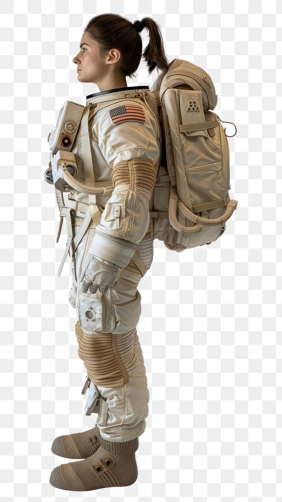 PNG Female astronaut wearing spacesuit military backpack protection.