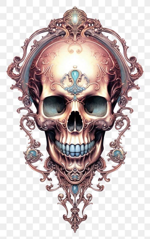 PNG Baroque Skull ornate white background spirituality.