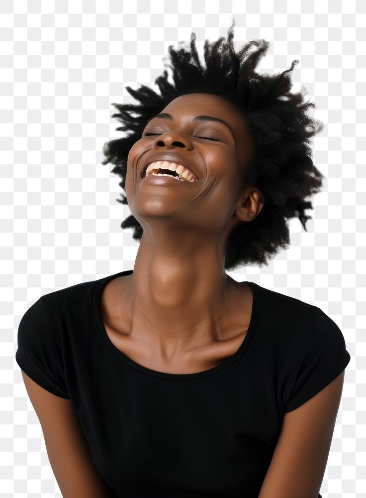 PNG A laughing black woman smile relaxation happiness.