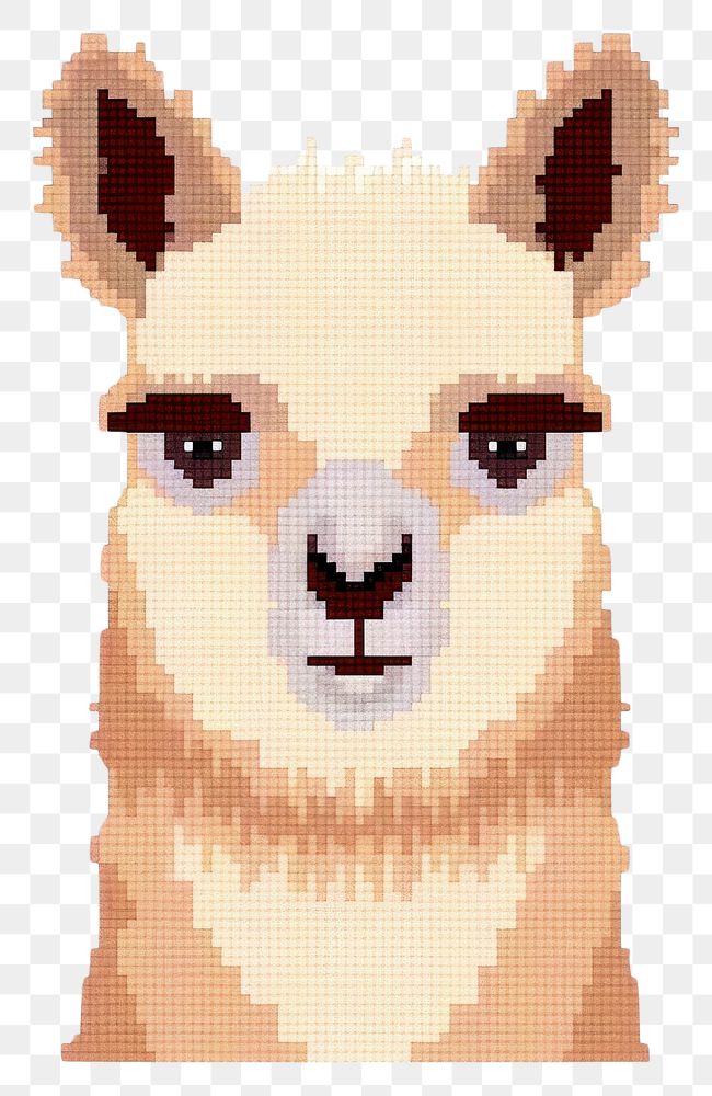PNG  Cross stitch alpaca textile mammal animal.
