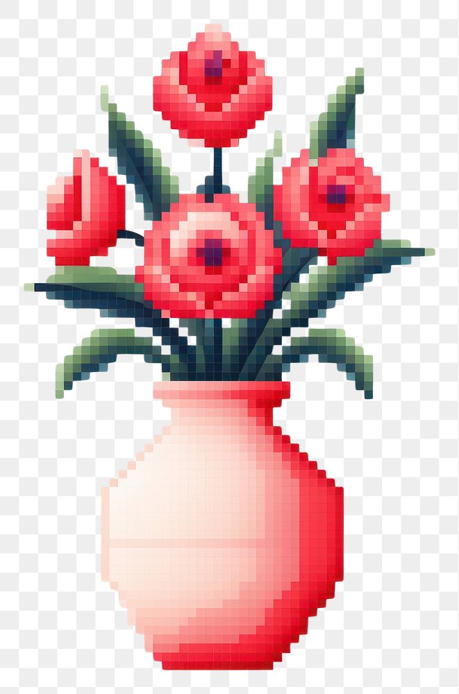 PNG  Cross stitch flower vase graphics plant art.