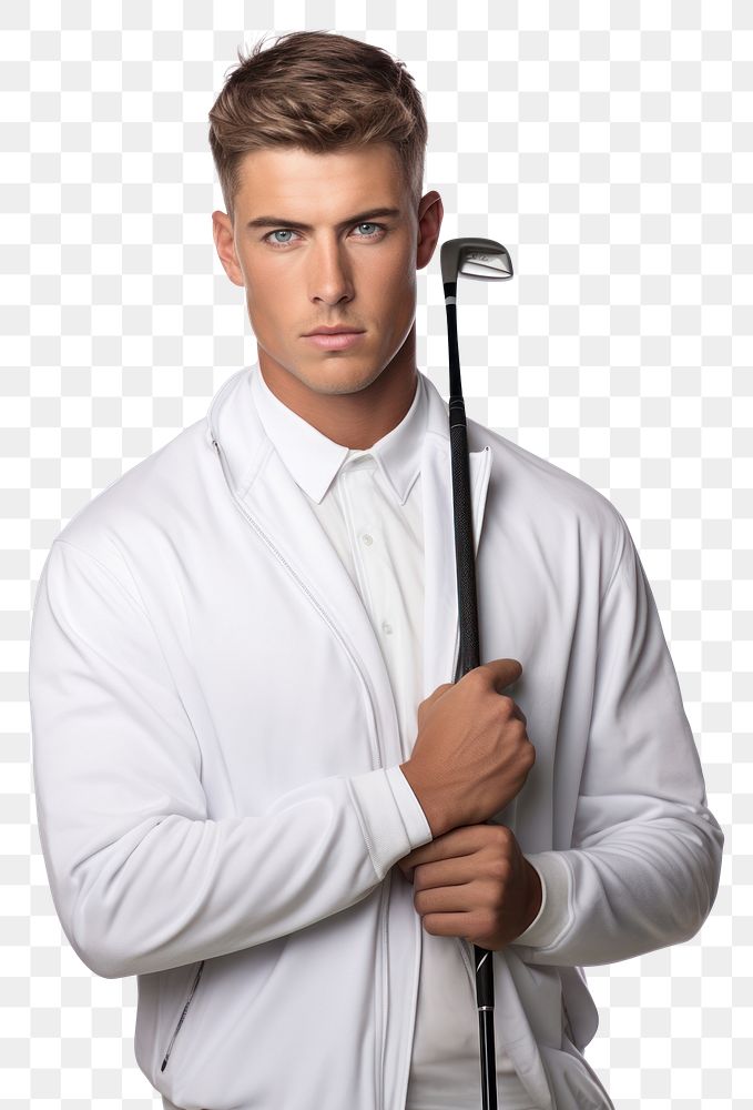 PNG Male holding golf club portrait sports shirt.