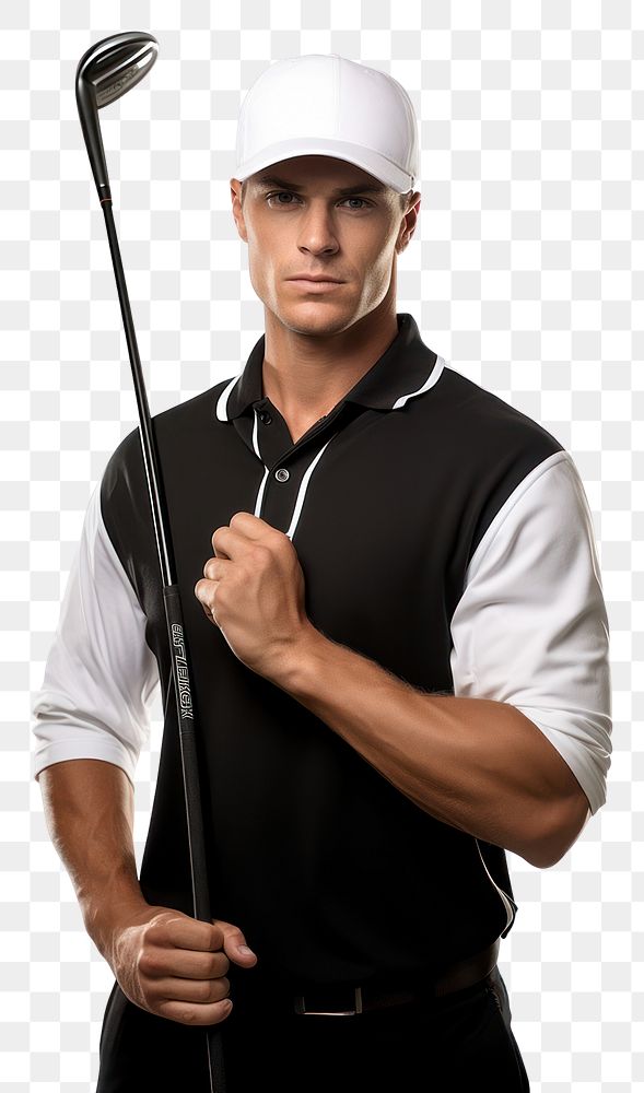 PNG Holding golf club portrait sports player.