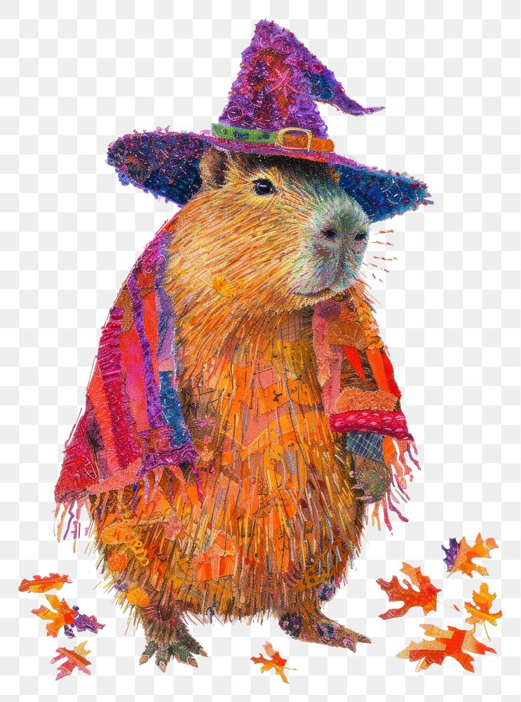 PNG Happy capybara celebrating Holloween wearing wizard hat drawing mammal animal.