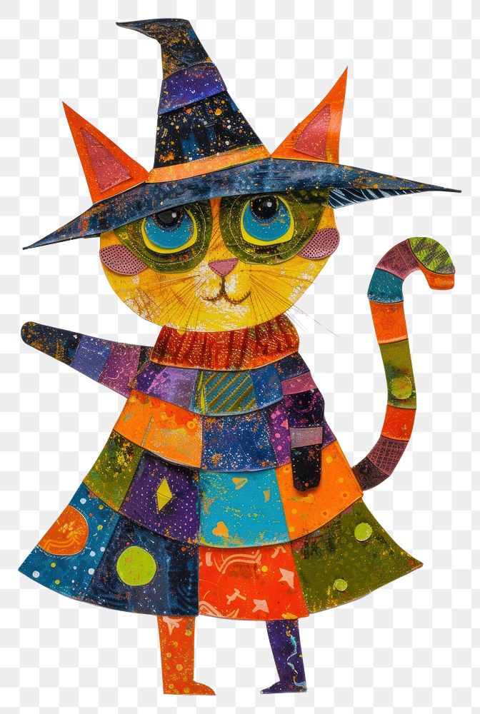 PNG Happy cat celebrating Holloween wearing wizard hat art painting drawing.