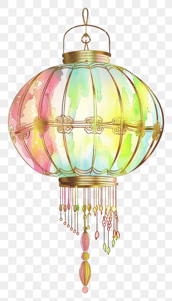 PNG Chinese lantern vintage pastel chandelier lamp white background.