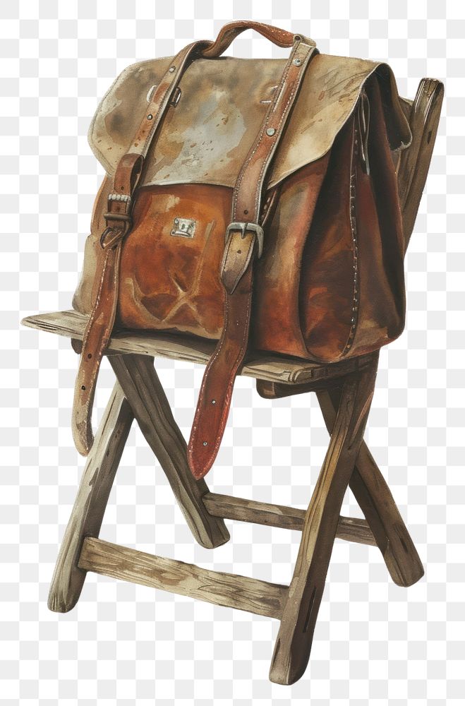 PNG A Student Bag on a Rustic Wooden Chair chair bag briefcase.