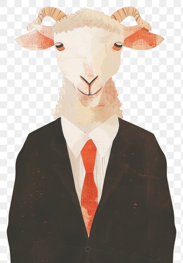 PNG Cute Sheep wear business suit art livestock animal.