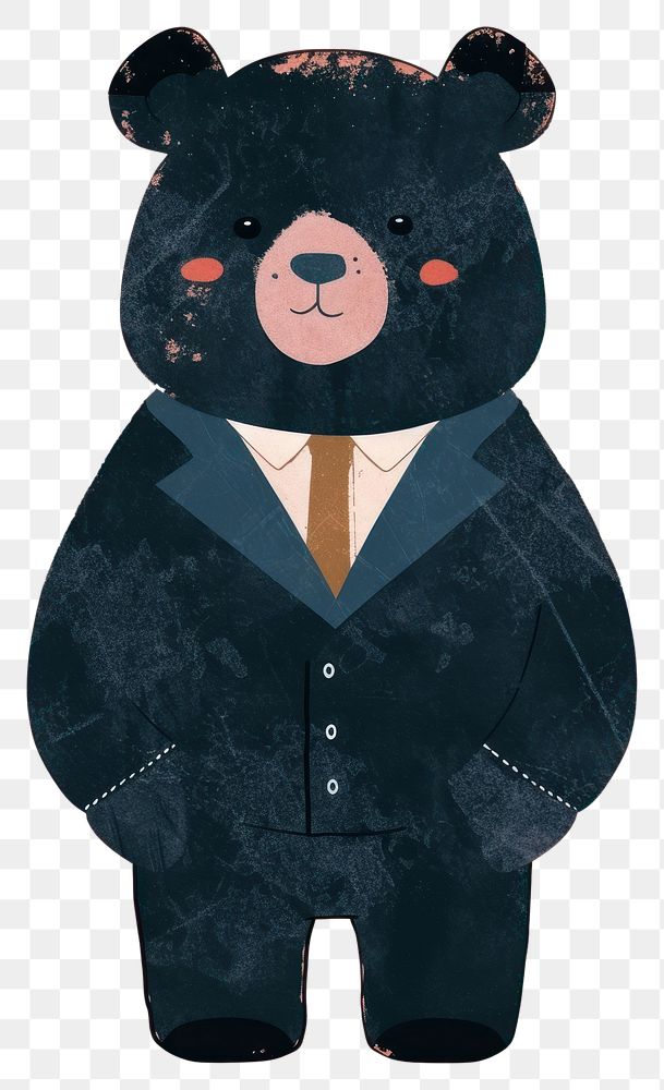 PNG Cute bear wear business suit mammal art toy.