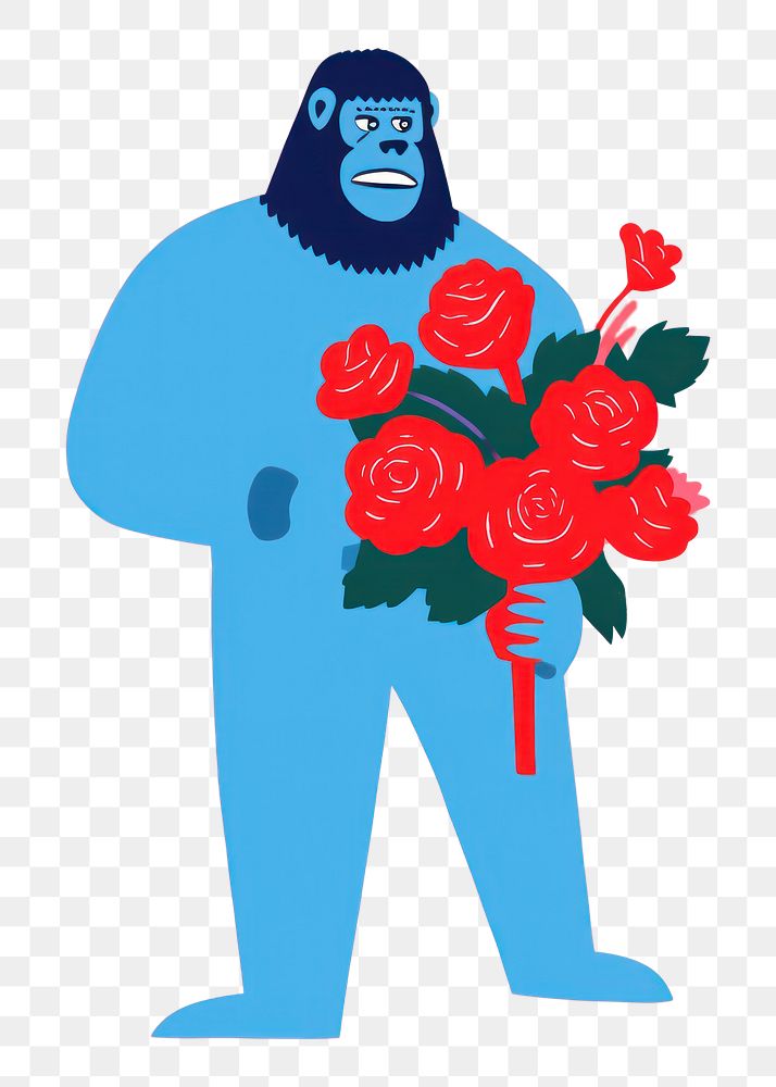 PNG A Gorilla holds a large bouquet of roses art flower nature.