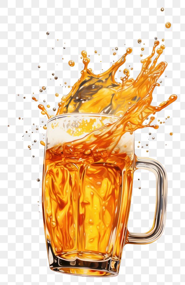 PNG  A splash beer in a mug drink lager glass.