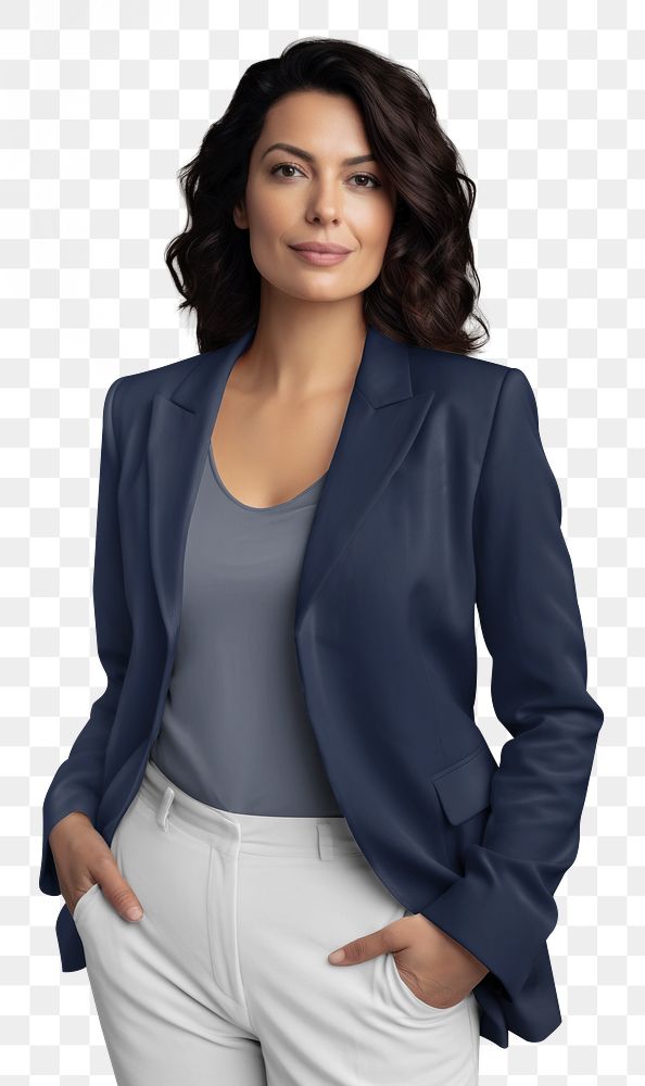 Woman in blue smart formal wear png, transparent background
