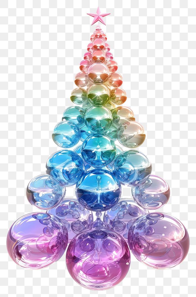 PNG 3D Glossy rainbow bubble christmas tree white background arrangement celebration.
