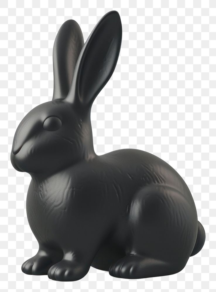 PNG 3d render of bunny matte black material animal mammal representation.