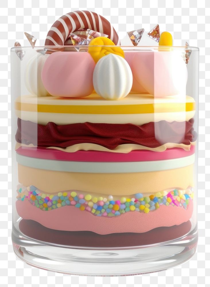 PNG 3d render of cake transparent glass dessert food confectionery.